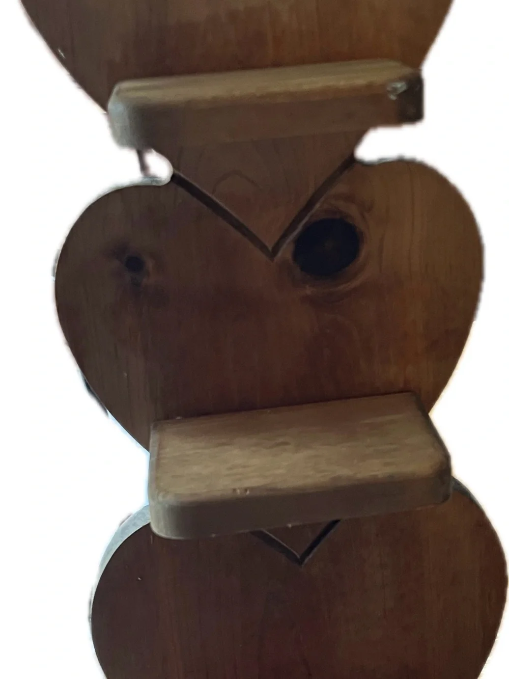 Vintage 3 Tier Wooden Heart Shape Shelf w. Peg Cottage Country